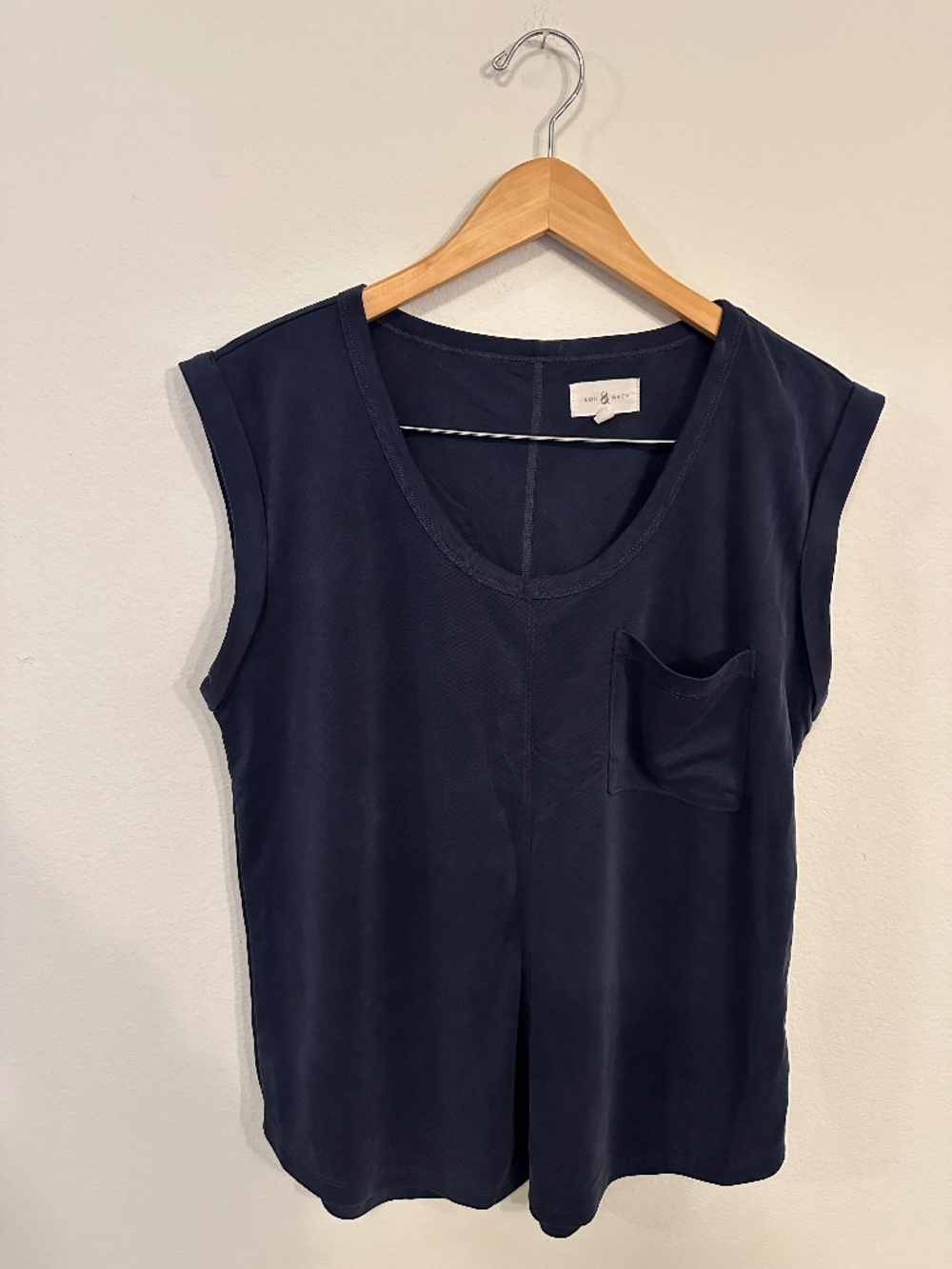 Lou & Grey Navy Modal Blend Sleeveless Scoop Neck Pocket Top Women's M